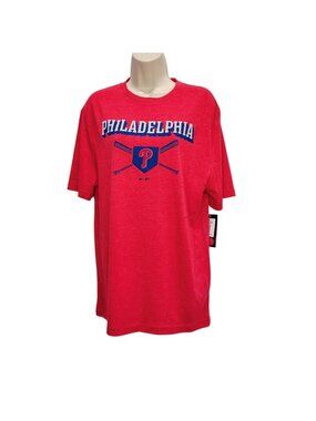 Genuine T Shiirt Men Medium Red Philadelphia Team Logo Crew Neck Short Sleeve